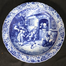 Porcelain DelftsBlauw Wall Plate scene Van Ostade