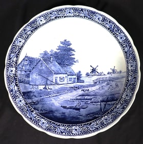 Vintage Delfts by Boch Ceramic Wall Plate Design Landscape with Windmills Made by Royal Sphinx by