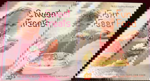 Two cookbooks with recipes by Williams-sonoma, delicious recipes that kids can cook