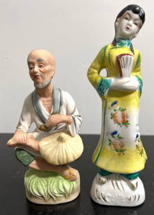 Two Hand painted Porcelain Figurines Man and Women from Japan: Two Hand painted Porcelain Figurines Man and Women from Japan DIMENSIONS for the little one: Height 5.50 inch / 14 cm 