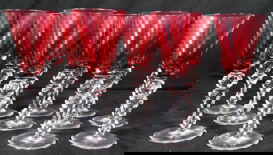 12 X Crystal Cranberry glasses: 12 X Crystal Cranberry glasses DIMENSIONS: Height 8.50 inch / 21,5 cm Diameter Base: 3.15 inch / 8 cm&nbs