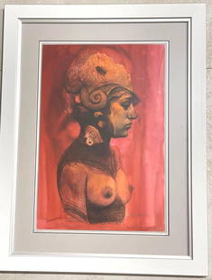 Framed lithograph signed Fabelo dated 2012, lower right and numbered 35 /100: Roberto Fabelo (b. 1950, Cuban), Framed lithograph signed Fabelo dated 2012, lower right and numbered 35 /100, DIMENSIONS with frame: Height 25 inch / 63,5 cm