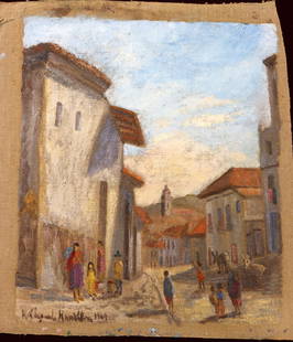 Unframed Oil on canvas signed Hildegarde Hamilton: Unframed Oil on canvas signed Hildegarde Hamilton,&nbsp; Hildegarde Hamilton, American (1898 - 1970) DIMENSIONS: Height 17.30&nbsp;inch / 44&nbsp;cm&nbsp; &nbsp; &nbsp; &nbsp; &nbsp; &nbsp; &nbsp; &nb