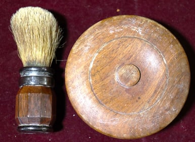 VINTAGE SHAVNG BRUSH WITH VINTAGE WOODEN SHAVING BOWL