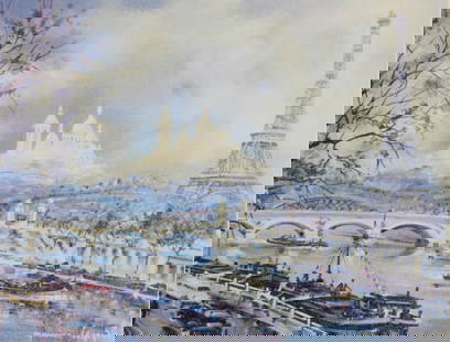 The framed lithograph Paris, La Tour Eiffel et Le Sacre-Coeur, signed lower right.: The framed lithograph Paris,La Tour Eiffel et Le Sacre-Coeur, signed Maurice Legendre, lower Right.DIMENSIONS with frame: Height 18 inch / 46 cm