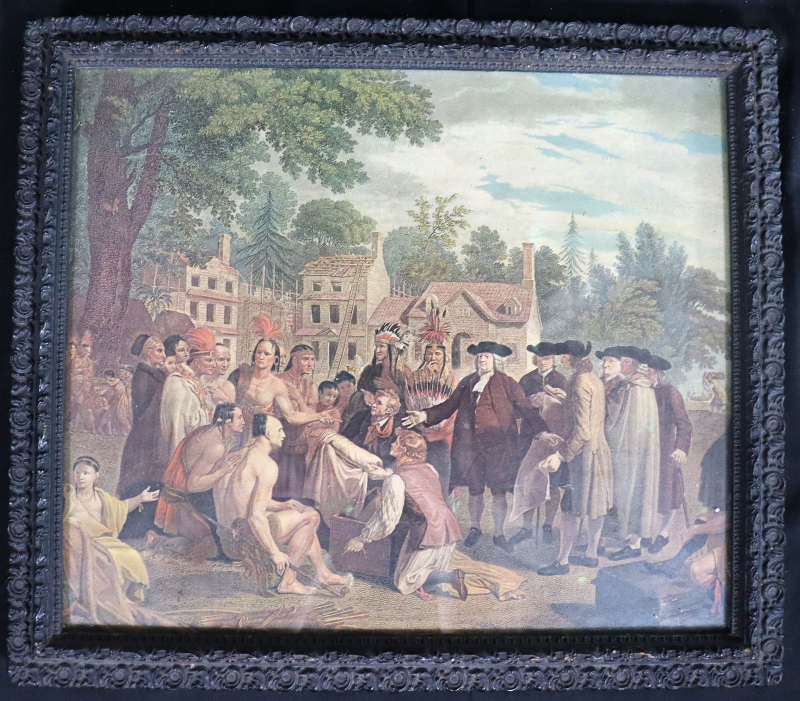 Framed Colored Print William Penn's Treaty with the Indians Thomas Fairland (British 1804-1852): Framed Colored Print William Penn's Treaty with the Indians Thomas Fairland (British 1804-1852) After Benjamin West (British/American 1738-1820) DIMENSIONS with frame: Height 13.80 inch / 35,2 cm&
