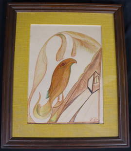 Framed watercolor Bird on paper signed A PATT lower right: Framed watercolor Bird on paper signed A PATT lower right DIMENSIONS with frame: Height 22.25 inch / 56,5 cm&nbsp; &nbsp; &nbsp; &nbsp; &nbsp; &nbsp; &nbsp; &nbsp; &nbsp; &nbsp; &nbsp; &nbsp; &nbsp; &