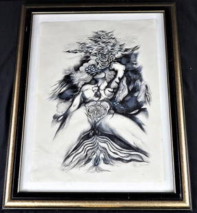 Framed Drawing on paper signed Luis MARTINEZ PEDRO (CUBAN 1910 -1990) Titled: 'Aspiration': Framed Drawing on paper signed Luis MARTINEZ PEDRO (CUBAN 1910 -1990) Titled: 'Aspiration' Luis Martinez Pedro (Cuban 1910 - 1990) drawing on paper. Title: 'Aspiration'. Year: 197
