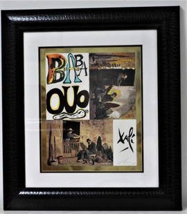 Salvador Dali "Babaouo" Mixed Media Collage: Salvador Dali &#34;Babaouo&#34; mixed media collage and gouache on paper. Signed by artist and beautifully framed. In excellent shape. Overall dimensions framed: 18&#34; tall, 20&#34; wide. Image size