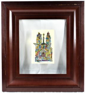 Framed Watercolor on paper signed Rene PORTOCARRERO and dated 1962: Framed Watercolor on paper signed Rene PORTOCARRERO and dated 1962 Rene PORTOCARRERO (1912-1986) Cuban Artist Watercolor on paper signed and dated 1962.DIMENSIONS with frame: Height 24.25i