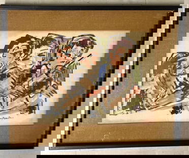 Framed Mixed Media on paper signed Nancy Davis: Framed Mixed Media on paper signed Nancy DavisDIMENSIONS with frame: Height 25 inch / 63,5 cm &n