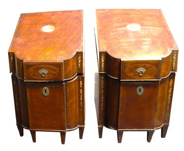A Pair of Antique Pair of Knife Boxes, Or Cutlery Boxes: A Pair of Antique Mahogany Pair of Knife Boxes, Or Cutlery Boxes, Having, Lift Up Lids, Enclosing Fitted Cutlery Decks with Apertures of Various Shapes DIMENSIONS for each one: Height: 17.25 inc