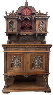 Antique French Renaissance Server/ Buffet Carved Walnut: Antique French Renaissance Server/ Buffet Carved Walnut19th century, likely French, walnut hand dove tailed drawers and panel carvings, DIMENSIONS: Height 80 inch / 203 cm&nbsp; &nbsp; &nbsp; &nbsp; &