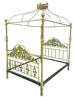 Impressive Four-Poster Bed by R. W. Winfield & Co: Impressive Four-Poster Bed by R. W. Winfield &amp; Co Parcel gilt four poster bed, England, circa 1860, Stamped mark. In this superb example of Winfield&rsquo;s renowned output, the canopy is s