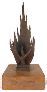 Bronze Sculpture on Wood base by Chaim Gross, Titled the Burning Bush: Bronze Sculpture on Wood base by Chaim Gross (1904-1991) Titled the Burning Bush, Signed lower edge DIMENSIONS: Height: 8.25 inch / 21 cm &n