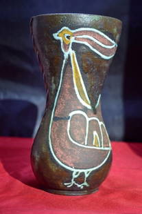 ACCOLAY 20th Midcentury French Ceramic Flower Vase: ACCOLAY (1945-1992) 20th Midcentury French Ceramic Flower Vase Height 8.1/2 in (22 cm) x diameter 4.3/4 inches (12 cm)