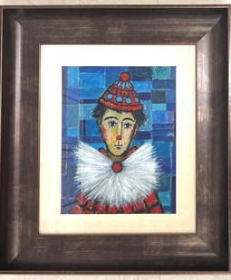 Framed Oil on Cardboard signed Jose MIJARES (1921-2004) Cuban: Framed Oil on Cardboard signed Jose MIJARES (1921-2004) Cuban, Titled PAYASOÂ with COA DIMENSIONS with frame: Height 23.50Â inch / 59,7 cm