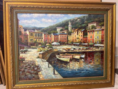 Harbor at Portfino Hand Enhanced Giclee on Canvas: After S.SAM PARK Harbor at Portfino, Hand Enhanced Giclee on Canvas, SIGNED GUNNERDimension with frame: 60-inch X 49 inchDimension without frame: 46.5-inch X 35 inch