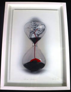 Framed Mixed Media on paper signed and dated 2019: Framed Mixed Media on paper signed and dated 2019, Baby with umbilical cord in hourglass painting" DIMENSIONS with frame: Height 22.80 inch / 58 cm &