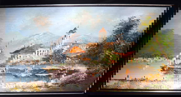 FRAMED Acrylic on Canvas signed Lower Right, Costal Harbor Landscape: FRAMED Acrylic on Canvas signed Lower Right, Costal Harbor Landscape&nbsp; DIMENSIONS with frame: Height 25.50 inch / 64,8 cm&nbsp; &nbsp; &nbsp; &nbsp; &nbsp; &nbsp; &nbsp; &nbsp; &nbsp; &nbsp; &nbsp