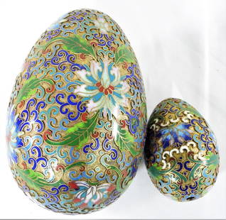 Two Cloisonne Egg Bronze Enamel Deep Carved Chinese Oriental China: Two Cloisonne Egg Bronze Enamel Deep Carved Chinese Oriental ChinaDIMENSIONS: The large one Height 4.75 inch / 12 cm&nbsp; &nbsp; &nbsp; &nbsp; &nbsp; &nbsp; &nbsp; &nbsp; &nbsp; &nbsp; &nbsp; &nbsp;