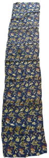Silk table runner Rich Blue & Gold Asian Inspired Pattern: Silk table runner Rich Blue & Gold Asian Inspired Pattern DIMENSIONS: Height: 68 inch / 172 cm Length: 12.50 inch / 31,5 cm Shipping: Basel Auction House will