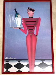Framed Lithography Titled ROOM SERVICE by the woman artist Robin Morris,: ROOM SERVICE by the woman artist Robin Morris, is an original limited edition lithograph printed using hand lithography techniques on archival Coventry Rag paper, 100% acid free. Room Service depicts