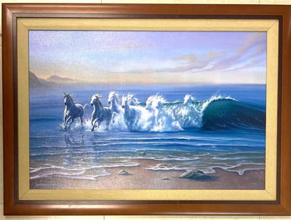 Framed Giclee on Wood Signed Jim Warren and numbered titled Wild Wate: Framed Giclee on Wood Signed&nbsp;Jim Warren (b. 1949) California and numbered 110 /250&nbsp;titled Wild Waters.&nbsp; DIMENSIONS with frame: Height&nbsp;26 inch&nbsp;/ 66 cm&nbsp; &nbsp; &nbsp; &nbsp