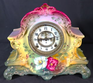 Ansonia Royal Bonn "La Nord" China Case Mantle Clock.