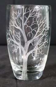 Vintage Ekenäs Swedish Engraved Crystal Vase