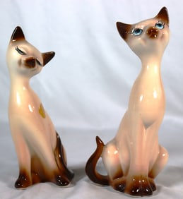 Two Vintage Siamese Cats Long Neck Kitty Figurine