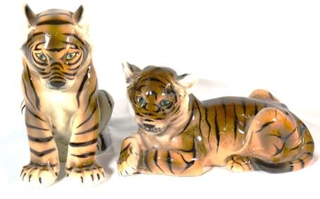 Pair of Vintage WIEN Keramos TIGER CUBS Vienna Austrian Art Pottery Figurines Kunst Keramik