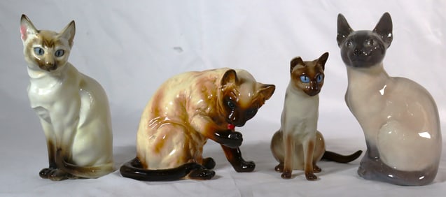 Vintage Siamese four Piece Set Brown Beige Blue Eyes Ceramic