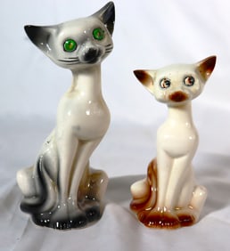 Two Vintage Japan Ceramic Siamese Brown and White Cat Figurine