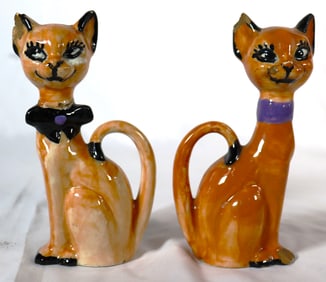 Two Vintage Cat Kitten Siamese Figurine Ceramic Porcelain Hand Painted