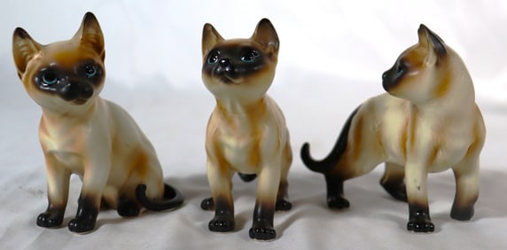 Three Vintage Siamese Cat Figurine Porcelain