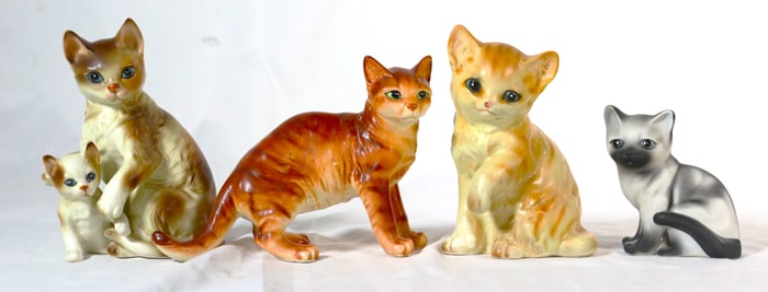 Four Vintage Cat Porcelain Figurine