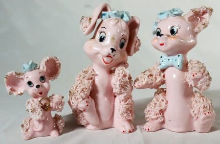 Three Vintage Pink Spaghetti Figurines
