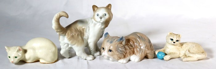 Four Vintage Porcelain Cat Figurines