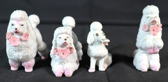 Four Vintage White Ceramic Poodle made in Japan