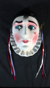 Clay Art Ceramic Face Wall Mask, Male Pierrot, Mime