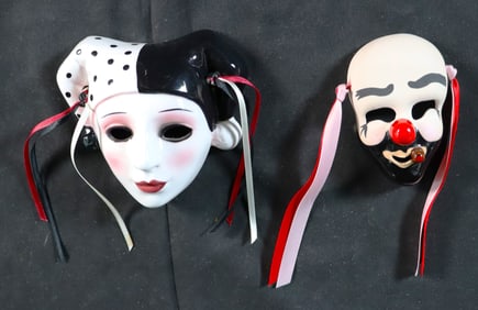 Two Beautiful Miniature Jester Ceramics Small Wall Mask