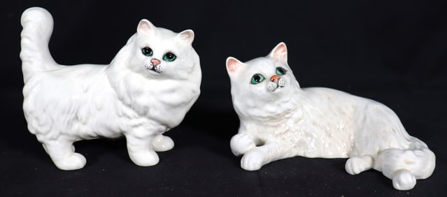 Two Beswick White Porcelain Persian Cat one Lying Down Made England