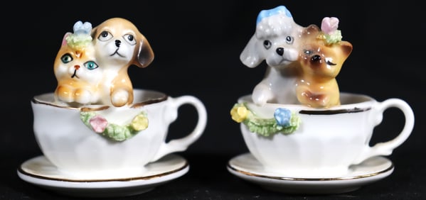 Vintage Napcoware Bone China Teacup Holding a Dog and Cat
