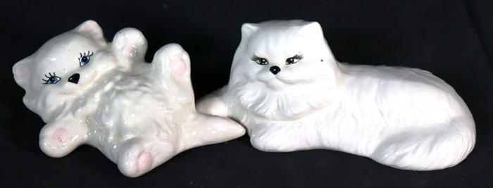 Two Vintage white Ceramic Persian Cats