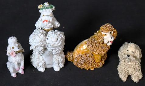 Four Vintage Poodle Dogs Spaghetti figurines