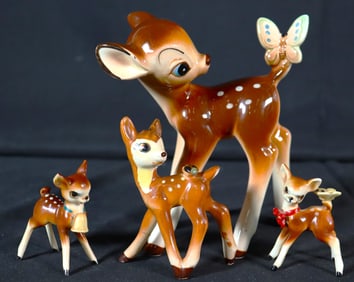 Four vintage Bambi ceramic figurine