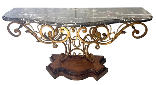 Large Wrought Iron with Marble Top Console Table