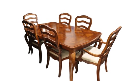 Vintage wooden dining table with leave and Chairs