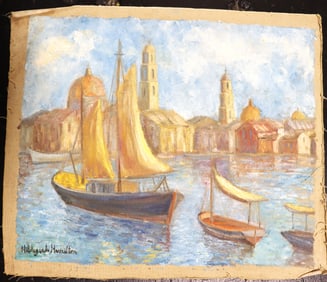 Unframed Oil on canvas signed Hildegarde Hamilton